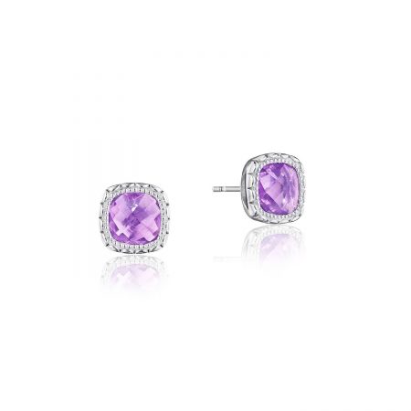 Cushion Gem Earrings with Amethyst