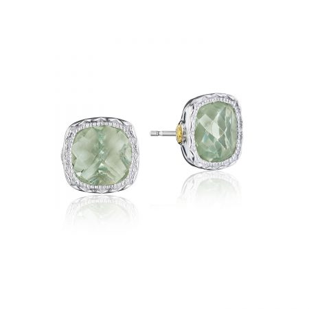 Cushion Gem Earrings with Prasiolite