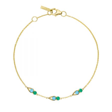 Petite Open Crescent Gemstone Bracelet with Turquoise and Green Onyx