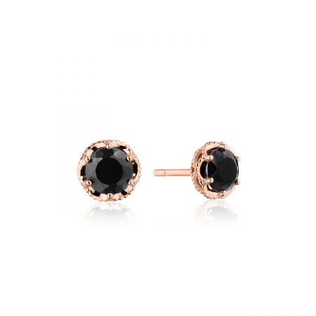 Petite Crescent Crown Studs featuring Black Onyx and Rose Gold