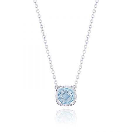 Petite Cushion Gem Necklace with Sky Blue Topaz