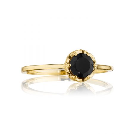 Petite Crescent Crown Gem Ring featuring Black Onyx