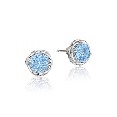 Crescent Crown Studs featuring Swiss Blue Topaz