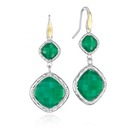 Flourishing Gem Drop Earrings featuring Clear Quartz over Green Onyx