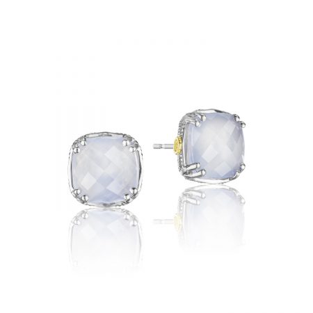 Cushion Cut Gem Stud featuring Chalcedony