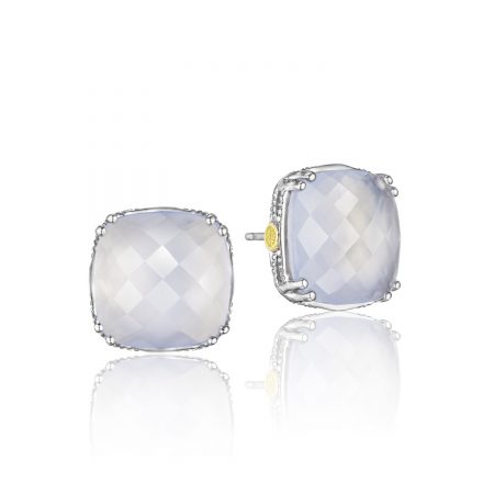 Bold Cushion Cut Gem Stud featuring Chalcedony