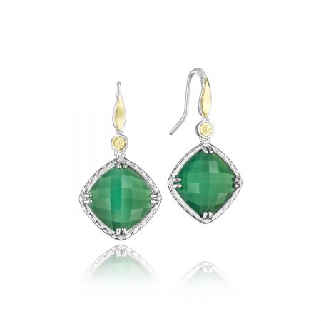 Solitaire Gem Drop Earrings featuring Clear Quartz over Green Onyx