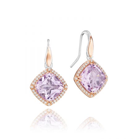 Pavé Bloom Drop Earrings featuring Rose Amethyst