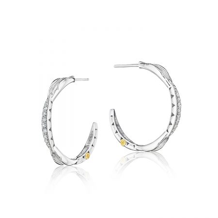 Petite Crescent Curve Hoop Earrings featuring Diamonds