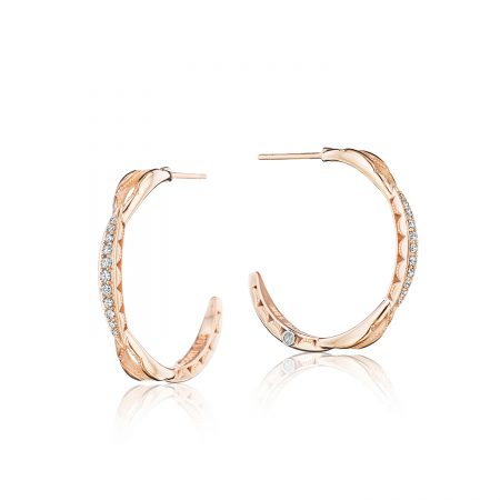 Petite Crescent Curve Hoop Earrings featuring Diamonds
