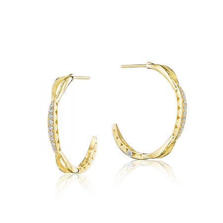 Petite Crescent Curve Hoop Earrings featuring Diamonds