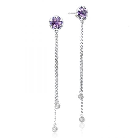 Drop Chain Earrings featuring Amethyst