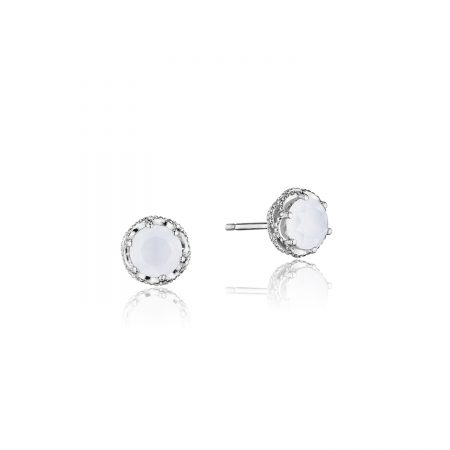 Petite Crescent Crown Studs featuring Chalcedony