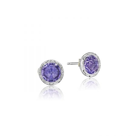 Petite Bezel Studs featuring Amethyst