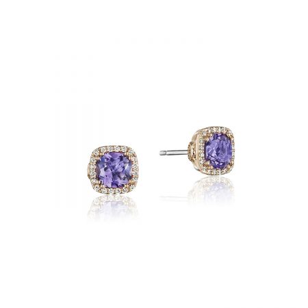 Petite Pav&eacute; Frame Earrings featuring Amethyst