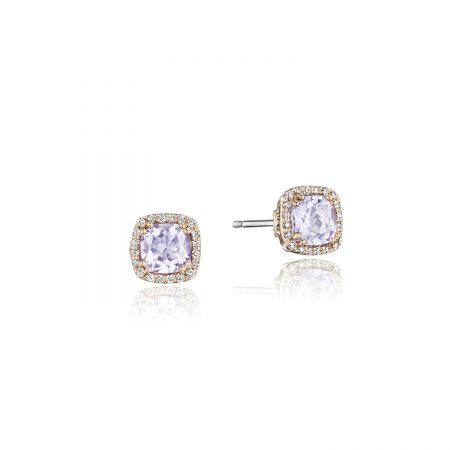 Petite Pav&eacute; Frame Earrings featuring Rose Amethyst