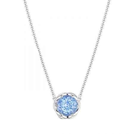 Bold Crescent Station Necklace featuring Swiss Blue Topaz