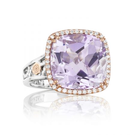 Pavé Crescent Ceiling Ring featuring Rose Amethyst