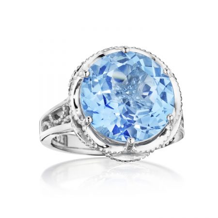 Petite Crescent Gem Ring featuring Swiss Blue Topaz