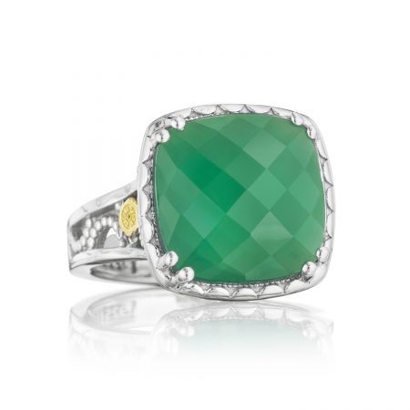 Crescent Ceiling Ring featuring Clear Quartz over Green Onyx