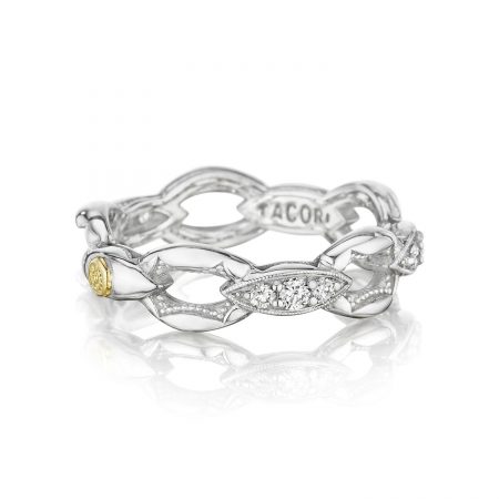 Crescent Links Ring in Silver with Diamonds