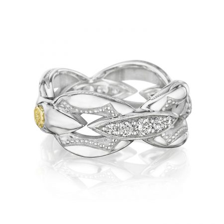 Pavé Bold Crescent Links Ring in Silver
