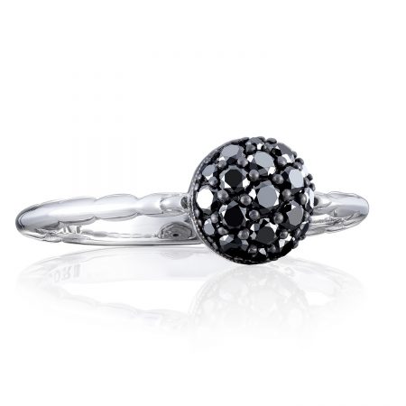 Petite Pav&eacute; Dew Drop Ring in Silver with Black Diamonds