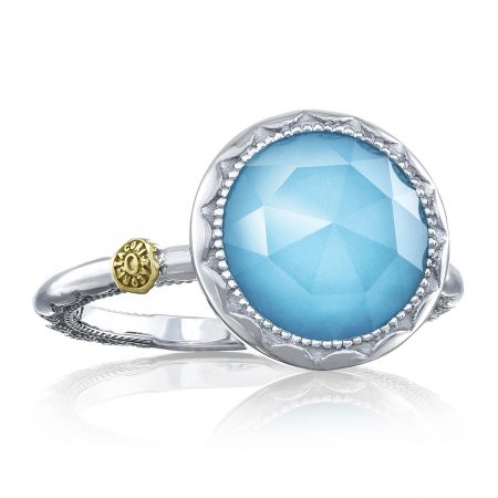 Crescent Bezel Ring featuring Clear Quartz over Neolite Turquoise