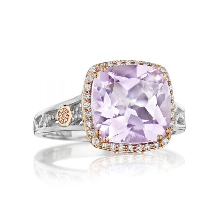 Petite Pav&eacute; Crescent Ceiling Ring featuring Rose Amethyst