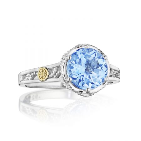 Petite Crescent Gem Ring featuring Swiss Blue Topaz