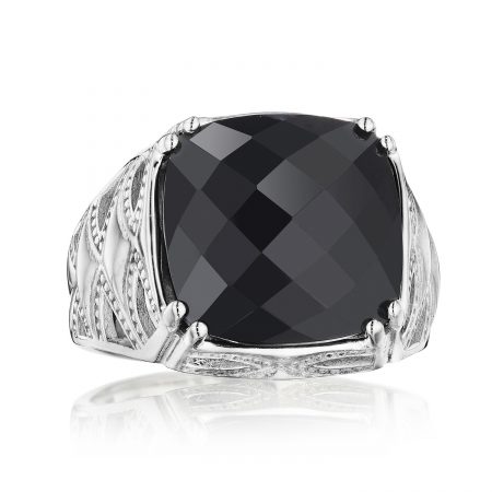 Petite Woven Crescent Ring featuring Black Onyx