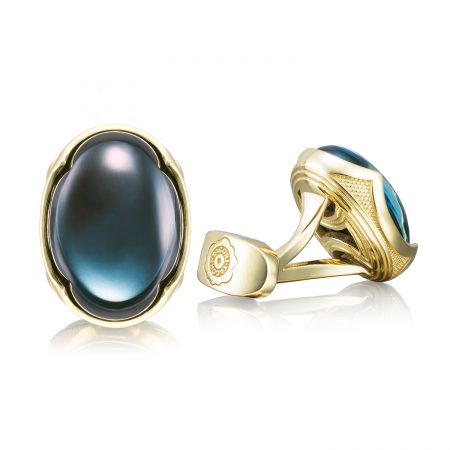 Oval Cabochon Cuff Links featuring Sky Blue Hematite