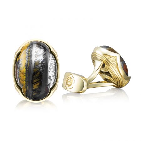 Oval Cabochon Cuff Links featuring Tiger Iron