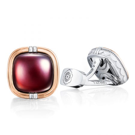 Cushion Cabochon Cuff Links featuring Garnet over Mother of Pearl