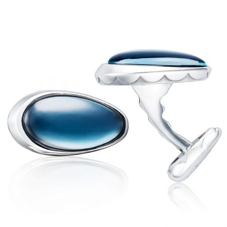 Cabochon Vented Cuff Links featuring Sky Blue Topaz over Hematite