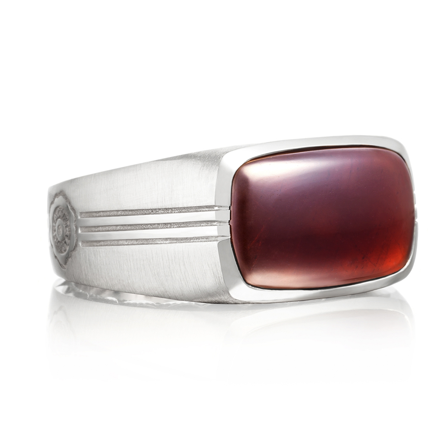 East-West Ring featuring Garnet over Mother of Pearl
