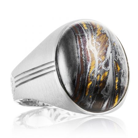 Oval Cabochon Ring featuring Tiger Iron