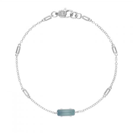 Solitaire Emerald Cut Gem Bracelet with Green Chalcedony
