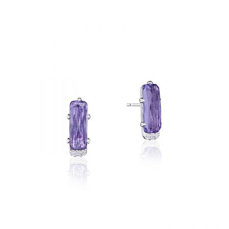Emerald-Shaped Gem Earrings with Amethyst