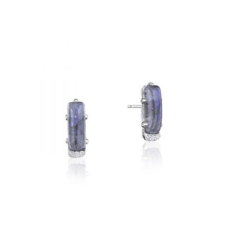 Emerald-Shaped Gem Earrings with Labradorite