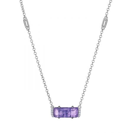 Solitaire Emerald Cut Gem Necklace with Amethyst