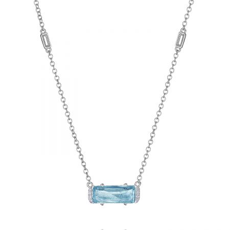 Solitaire Emerald Cut Gem Necklace with Sky Blue Topaz