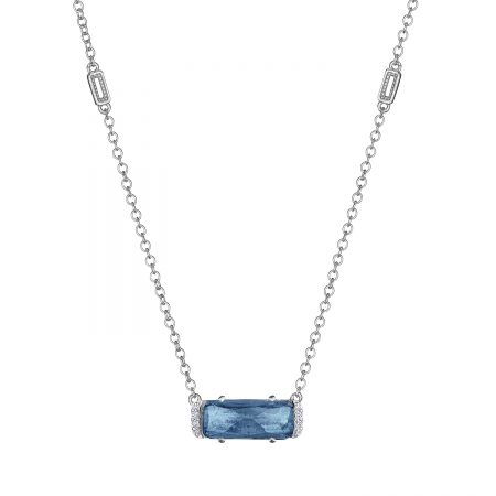 Solitaire Emerald Cut Gem Necklace with London Blue Topaz