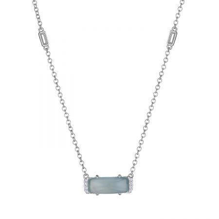 Solitaire Emerald Cut Gem Necklace with Green Chalcedony