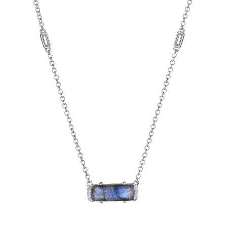 Solitaire Emerald Cut Gem Necklace with Labradorite