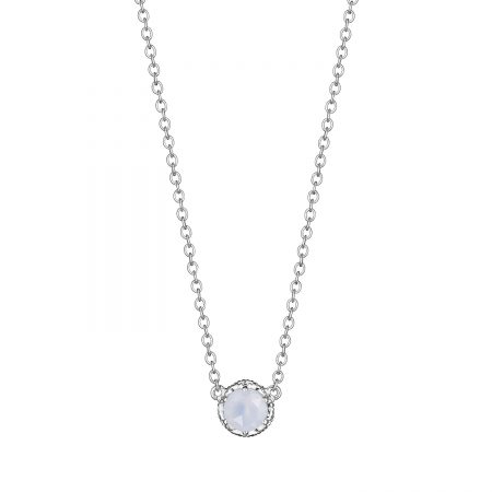Petite Crescent Crown Gem Necklace featuring Chalcedony