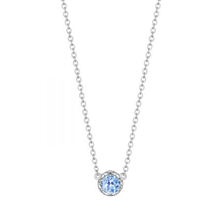 Petite Crescent Crown Gem Necklace featuring Swiss Blue Topaz