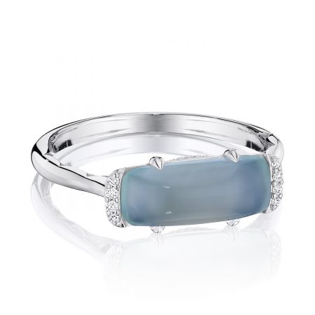 Solitaire Emerald Cut Ring with Green Chalcedony