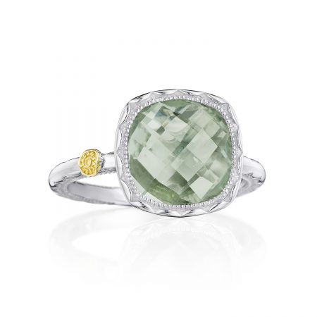 Cushion Gem Ring with Prasiolite
